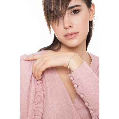 Bracciale alternato in oro bianco 18k con zaffiri blu, cm 18