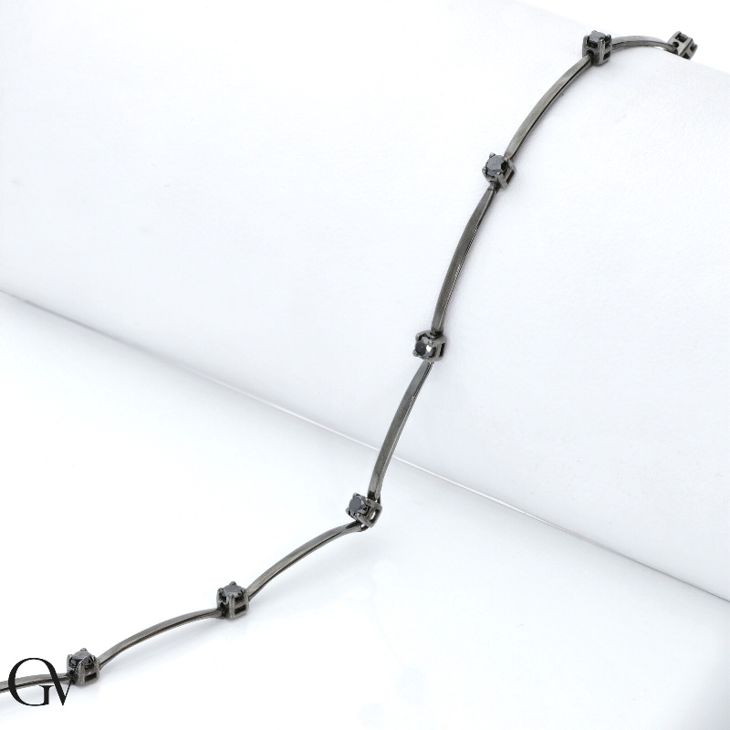 Bracciale uomo in oro 18k interamente brunito con diamanti neri, cm 20