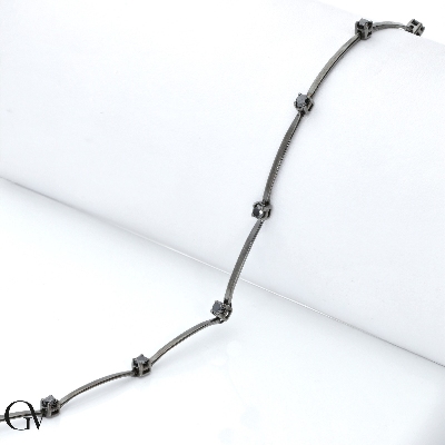 Bracciale uomo in oro 18k interamente brunito con diamanti neri, cm 20