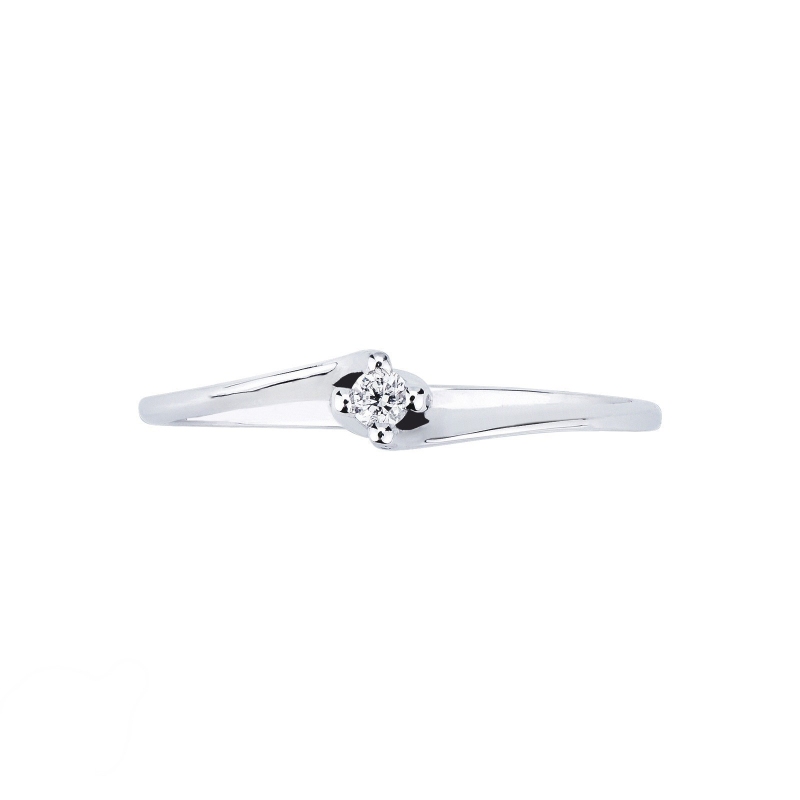Solitaire ring linear pattern model with a 0,04ct diamond in white gold 18k 