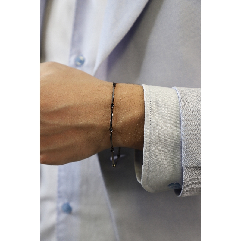 Bracciale uomo in oro 18k interamente brunito con diamanti neri, cm 20