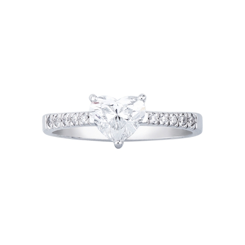 Anello con diamante taglio cuore 1.00ct GIA in oro bianco 18k