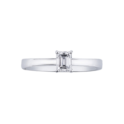 Anello con diamante taglio smeraldo 0.50ct GIA in oro bianco 18k