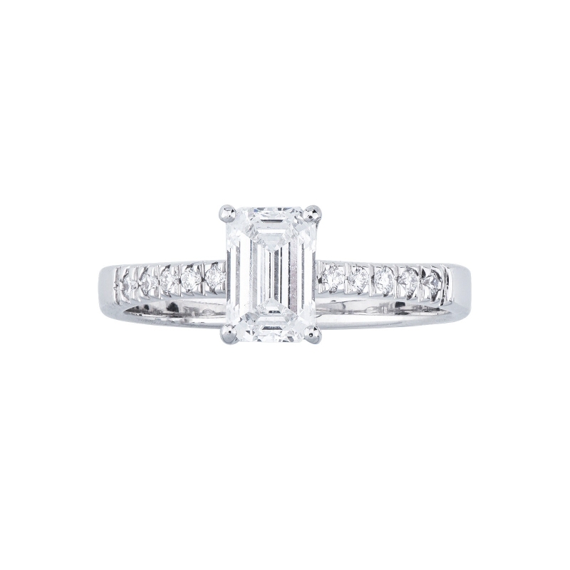 Anello con diamante taglio smeraldo 1.00ct GIA in oro bianco 750