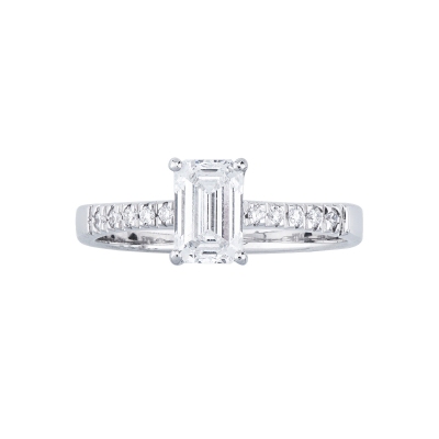 Anello con diamante taglio smeraldo 1.00ct GIA in oro bianco 750