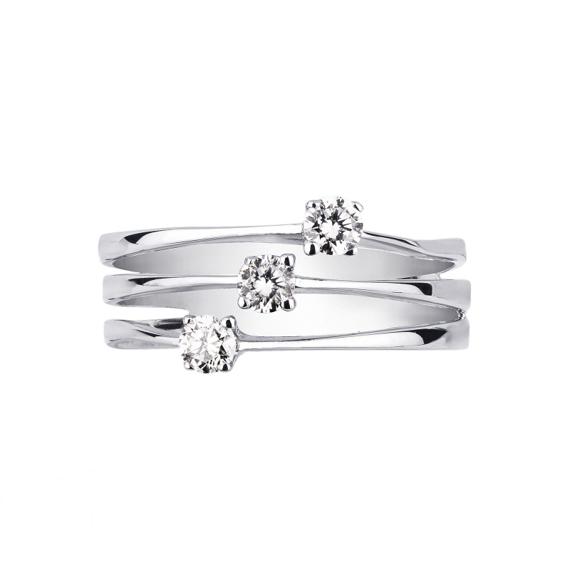 Band trilogy type ring with diamonds in white gold 18k
