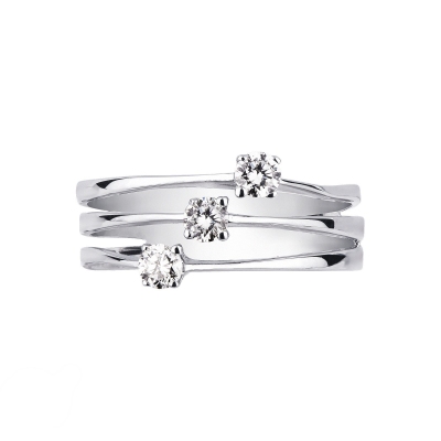 Band trilogy type ring with diamonds in white gold 18k