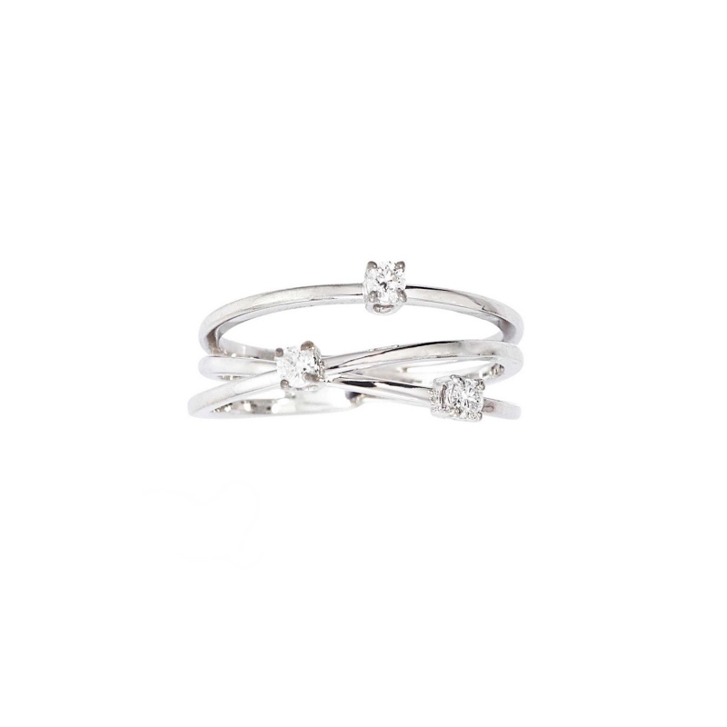 White gold 18k crossover trilogy ring with diamonds 