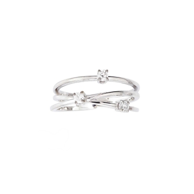 White gold 18k crossover trilogy ring with diamonds 