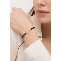 Bracciale in tessuto nero con simbolo infinito in oro bianco 18k e diamanti, Donna 2