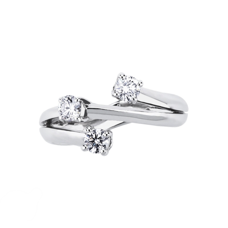 Trilogy ring crossover white gold 18k with diamonds 