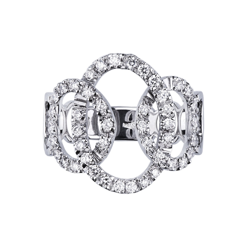 Oval mesh groumette ring in white gold 18k with diamonds 