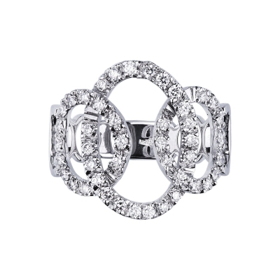Oval mesh groumette ring in white gold 18k with diamonds 