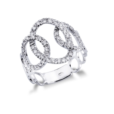 Oval mesh groumette ring in white gold 18k with diamonds 