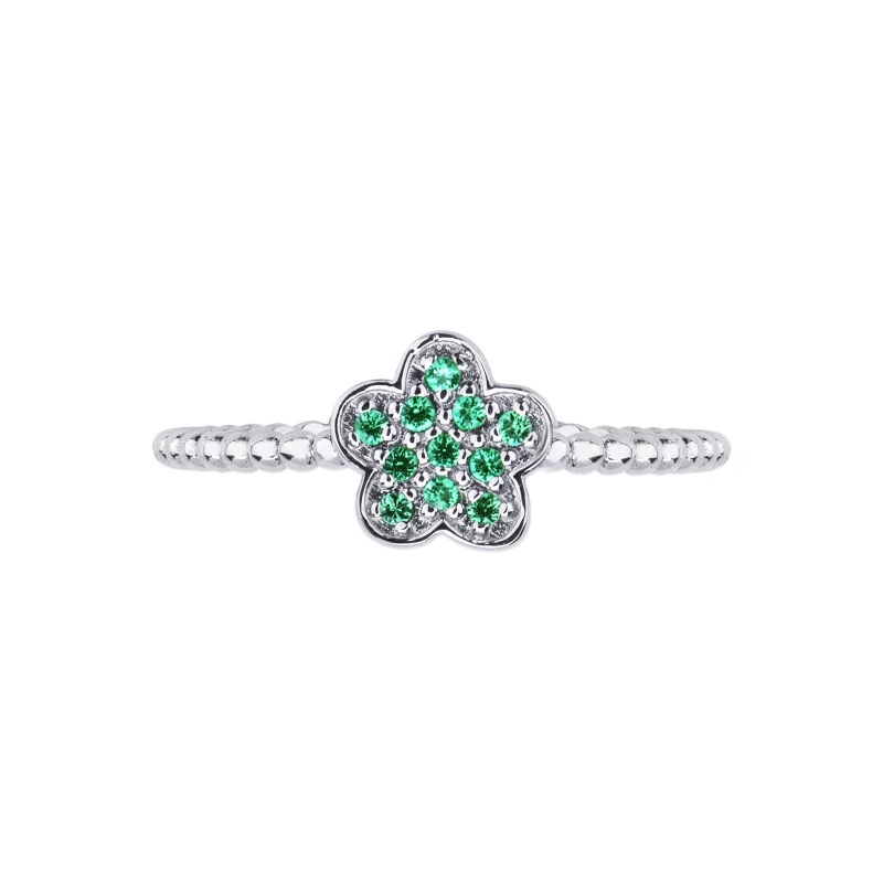 18k white gold emeralds flower ring 