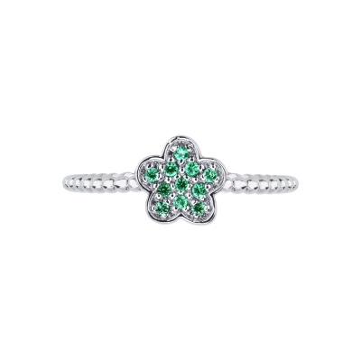 18k white gold emeralds flower ring 