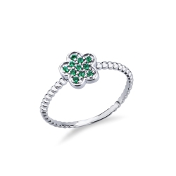 18k white gold emeralds flower ring 