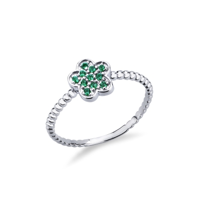 18k white gold emeralds flower ring 