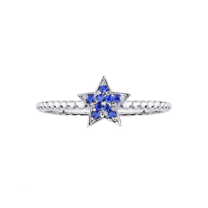 White gold 18k star ring with blue sapphires 
