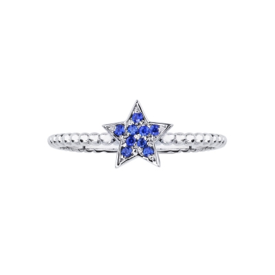 White gold 18k star ring with blue sapphires 