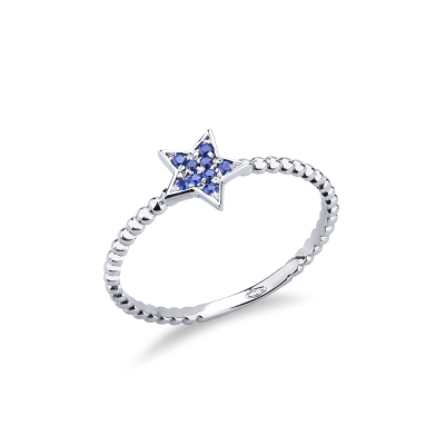 White gold 18k star ring with blue sapphires 