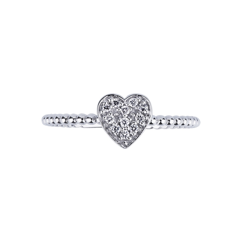 White gold 18k ring with diamonds and heart