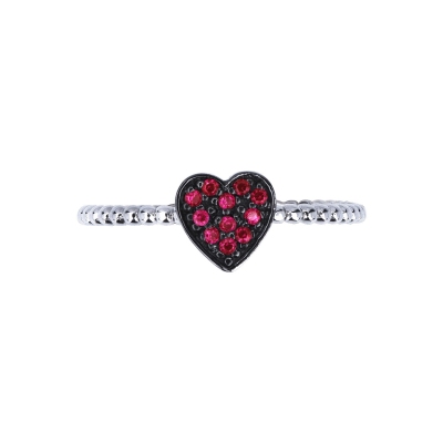 White gold 18k ring with heart of rubies 