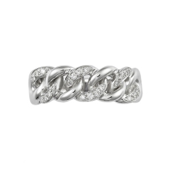 18k white gold groumette ring with three diamonds-set links  2