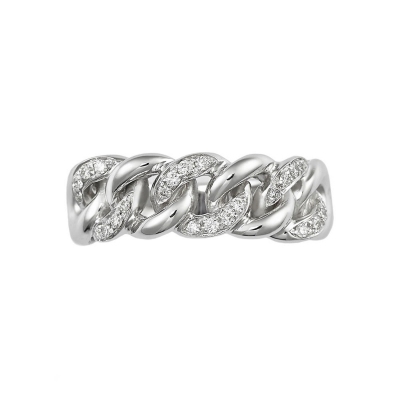18k white gold groumette ring with three diamonds-set links 