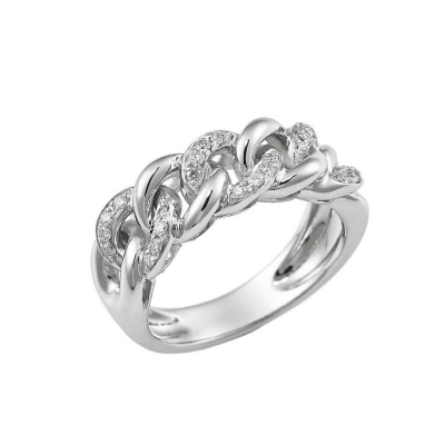 18k white gold groumette ring with three diamonds-set links 