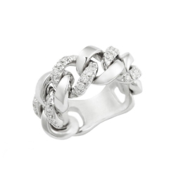 White gold 18k groumette ring with three alternated diamond links