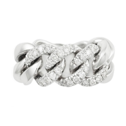 White gold 18k groumette ring with diamonds-set links  2
