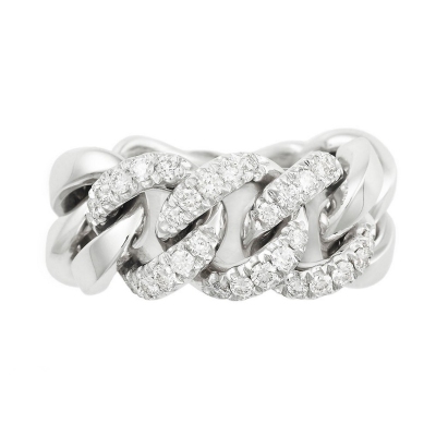 White gold 18k groumette ring with diamonds-set links 