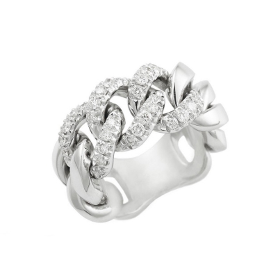 White gold 18k groumette ring with diamonds-set links 