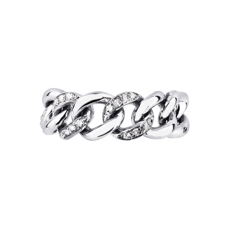 Groumette ring in white gold 18k with three diamonds-set links 