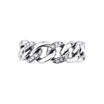 Groumette ring in white gold 18k with three diamonds-set links 
