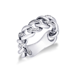 Groumette ring in white gold 18k with three diamonds-set links 