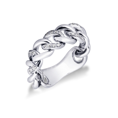 Groumette ring in white gold 18k with three diamonds-set links 