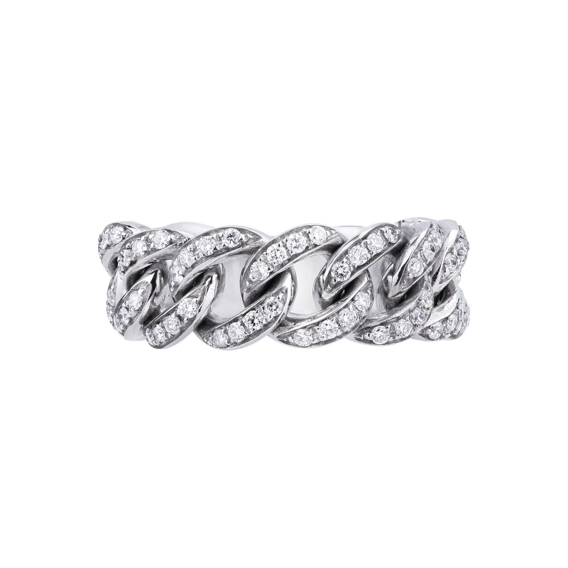 18k white gold groumette ring with diamonds-set links 