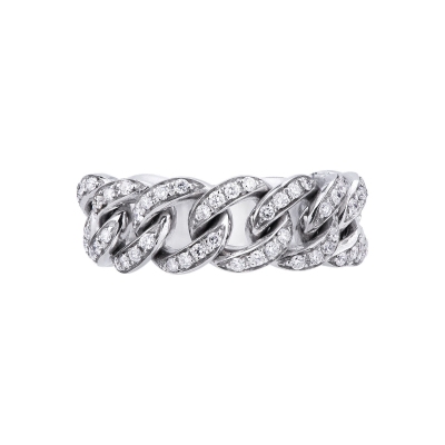 18k white gold groumette ring with diamonds-set links 