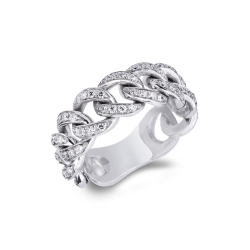 18k white gold groumette ring with diamonds-set links 