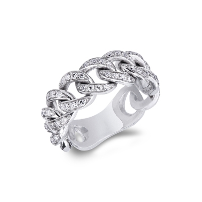 18k white gold groumette ring with diamonds-set links 