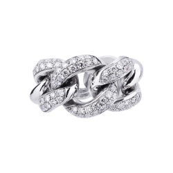 18k white gold groumette ring with three soft diamonds-set links  2