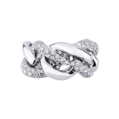 18k white gold groumette ring with two diamonds-set links 