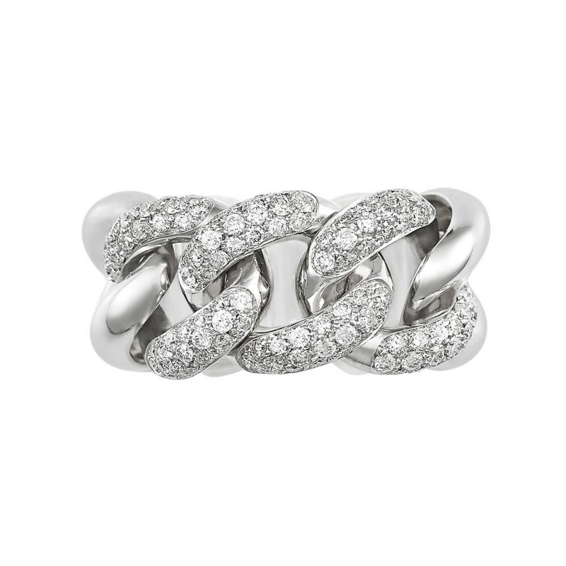 Groumette ring in white 18k with three diamonds movable links