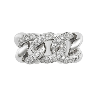 Groumette ring in white 18k with three diamonds movable links