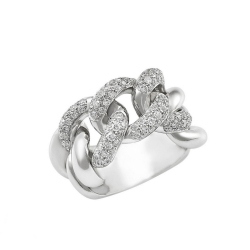 Groumette ring in white 18k with three diamonds movable links