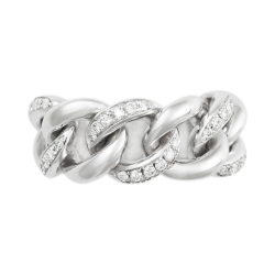 White gold 18k groumette ring wirh three alternated diamonds-set links  2