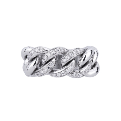 Groumette ring in white gold 18k with three diamonds-set links