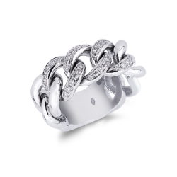 Groumette ring in white gold 18k with three diamonds-set links